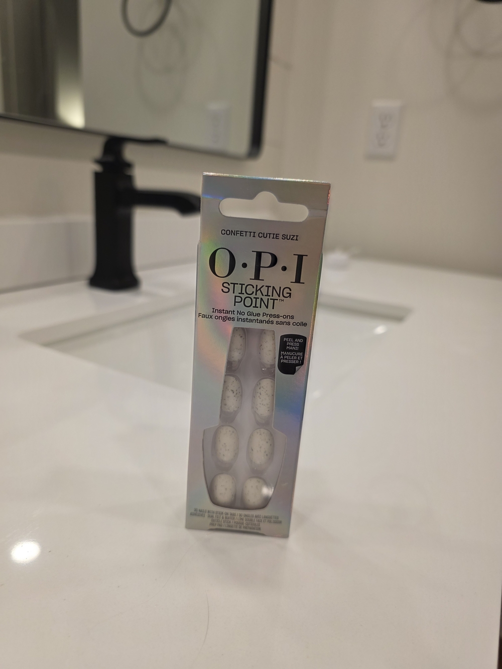 NEW OPI Sticking Point Press-On Nails - White with Speckled Confetti